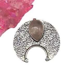 Rose Quartz Necklace Pendant 925 Sterling Silver Overlay Crescent Moon Floral